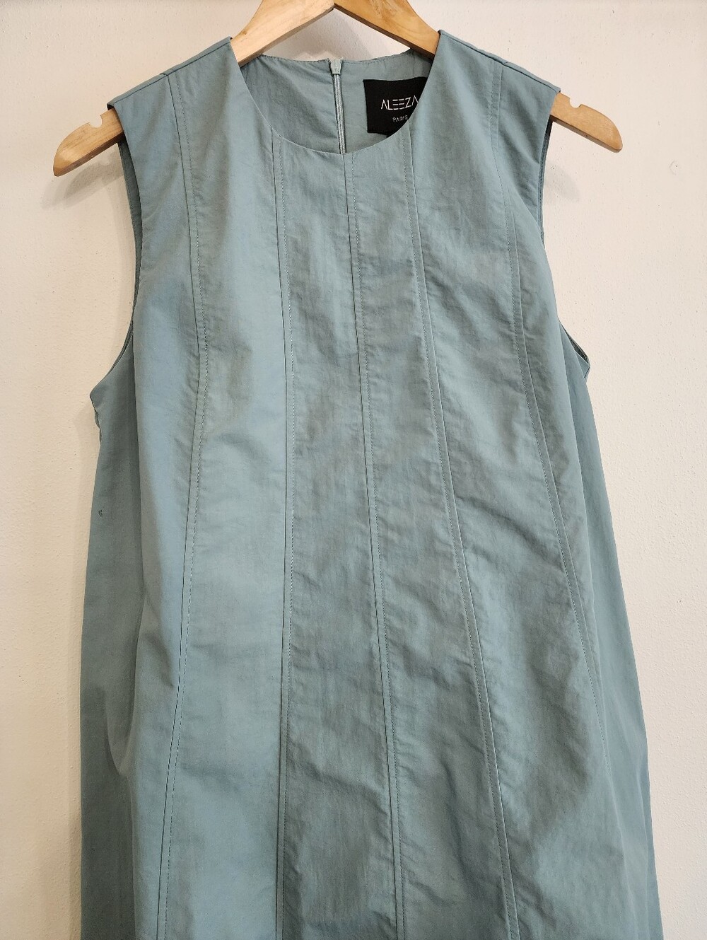 Tiffany Blue Nylon Bubble Skirt Dress Cargo Pulls Midi A-Line Aleeza Paris M NWT - Picture 4 of 15